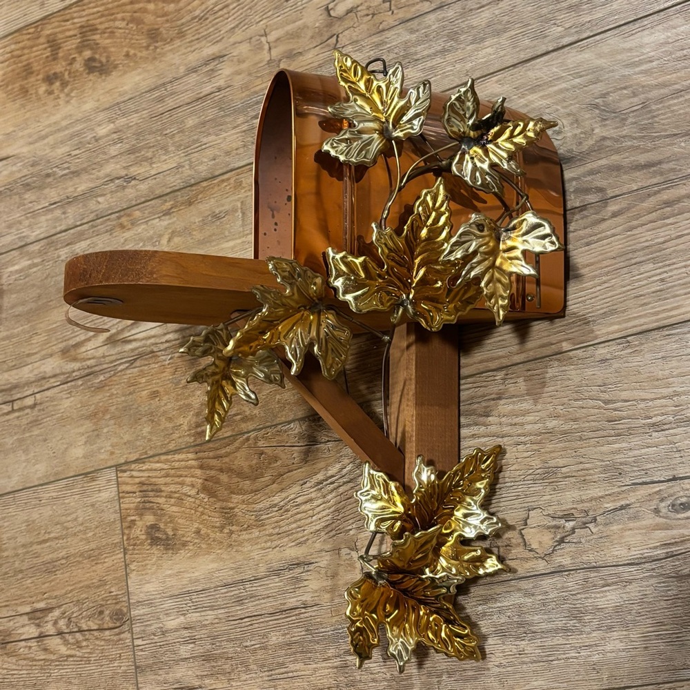 Home Interior Homco Mailbox Wood Copper Decor Gold Leaves Wall Hanging Shelf